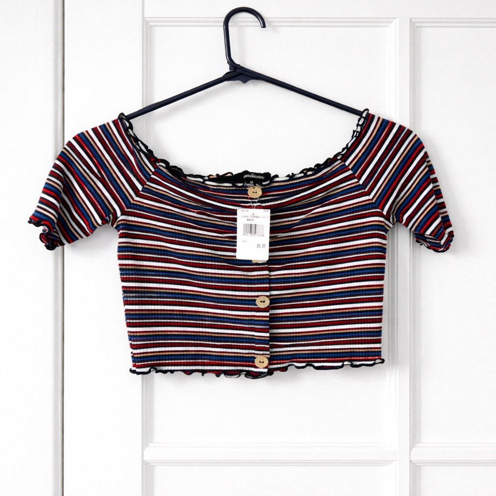 Ambiance Multicolor Striped Button-Up Crop Top